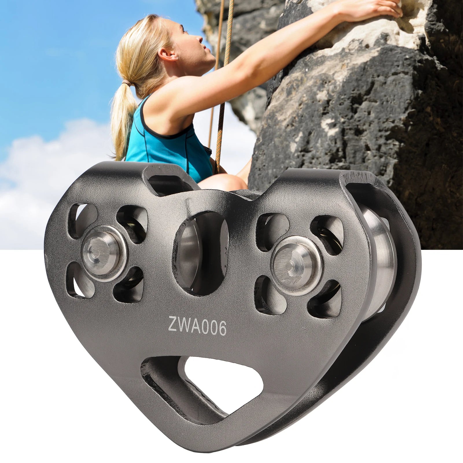 Climbing Pulley Zipline Swivel Pulley Rock Climbing Aluminum with Tandem Speed Double Trolley for Mountaineering Aluminum Pulley